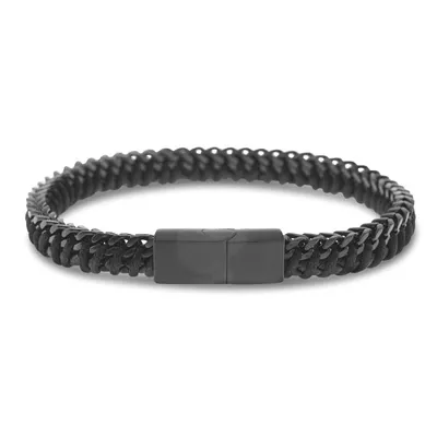 Men's Stainless Steel Leather Black Bracelet