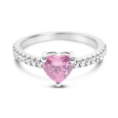 Sterling Silver Heart Pink Cubic Zirconia Ring 151777