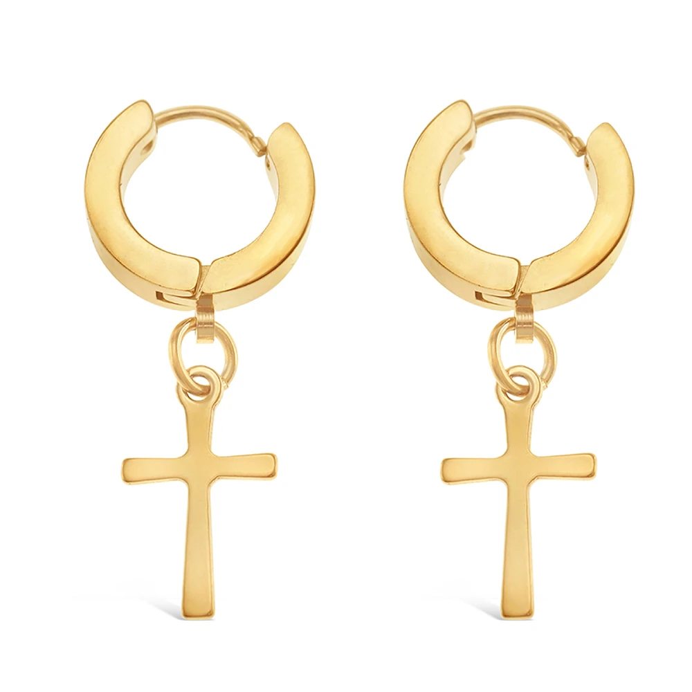 Stainless Steel Gold Cross Huggie Earrings 138270