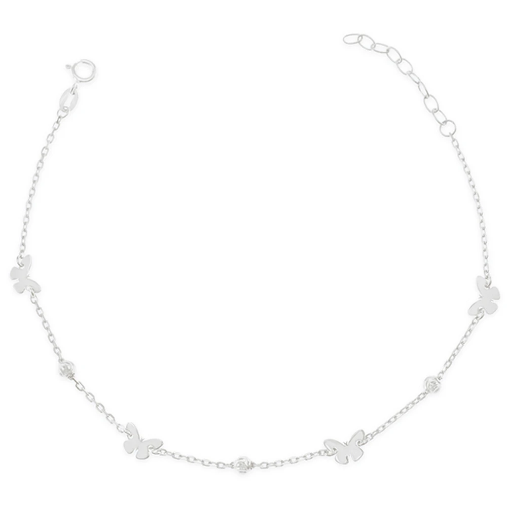 Sterling Silver Cubic Zirconia Butterfly Anklet 149120
