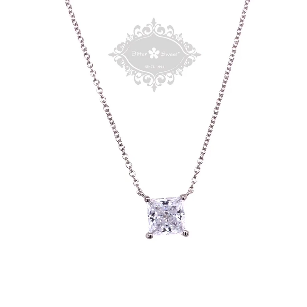 Sterling Silver Cubic Zirconia Princess Cut Necklace 143478
