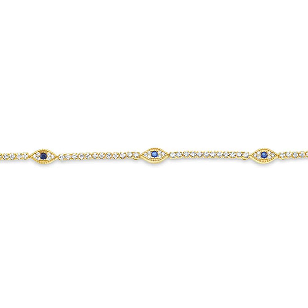 Gold Plated Sterling Silver Cubic Zirconia Evil Eye Bracelet