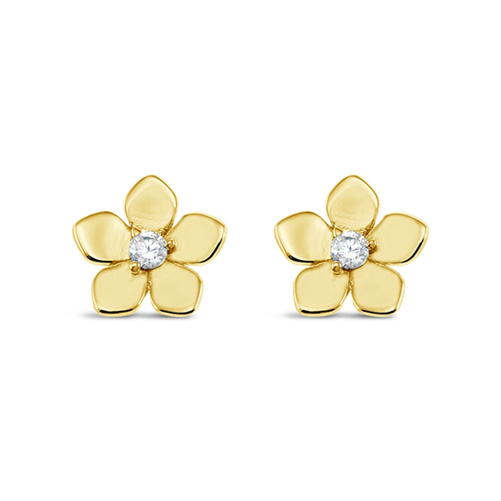 Gold Plated Sterling Silver Cubic Zirconia Flower Earrings 151228