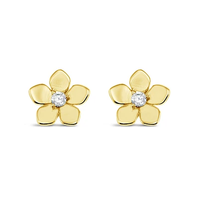 Gold Plated Sterling Silver Cubic Zirconia Flower Earrings 151228