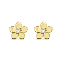 Gold Plated Sterling Silver Cubic Zirconia Flower Earrings 151228