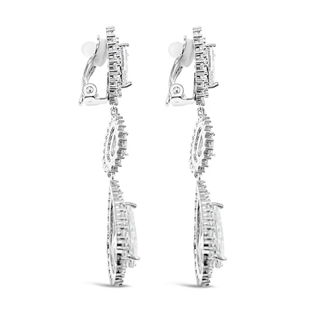 Bridal Silver Cubic Zirconia Tear Drop Clip On Earrings 145938