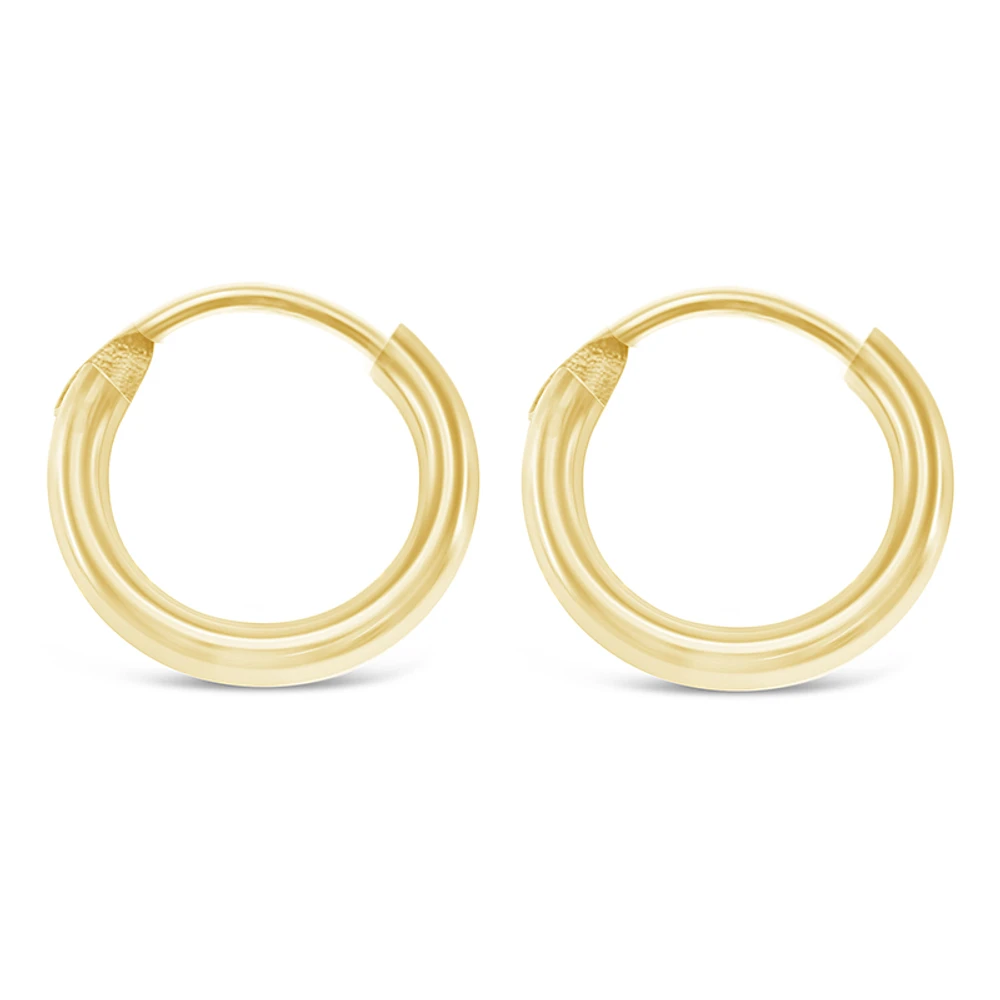 Gold Plated Sterling Silver Plain 12mm Hoops Earrings 141784