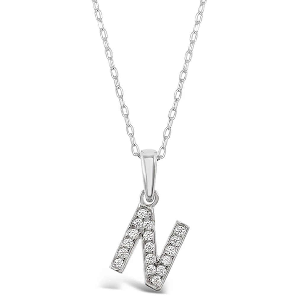 Sterling Silver Cubic Zirconia Initial N Necklace 135930