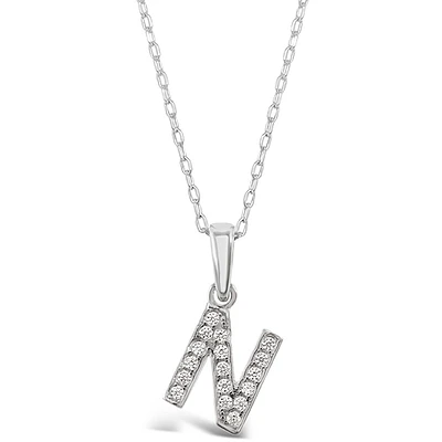 Sterling Silver Cubic Zirconia Initial N Necklace 135930