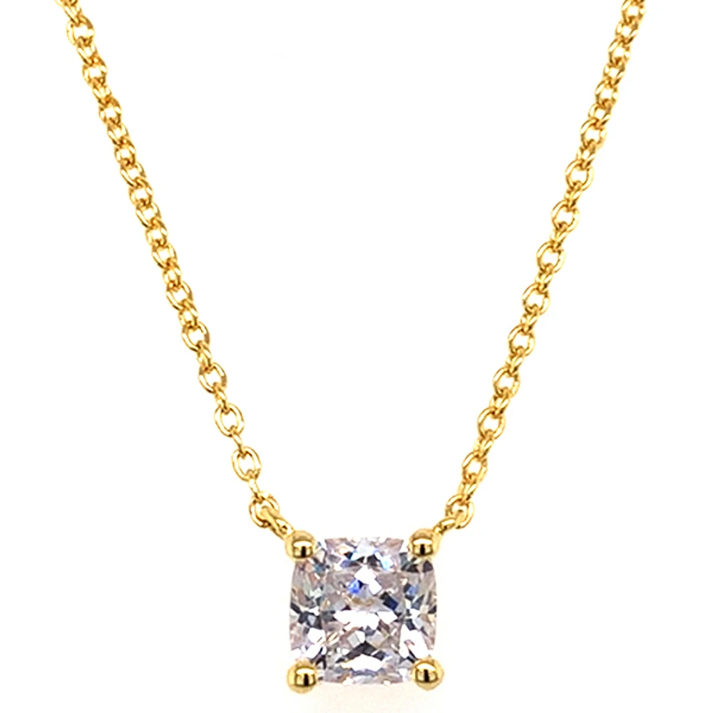 Gold Plated Sterling Silver Cubic Zirconia 6mm Cushion Cut Necklace 143481