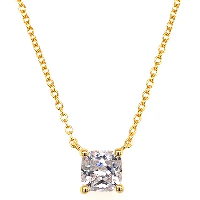 Gold Plated Sterling Silver Cubic Zirconia Cushion Cut Necklace 143481