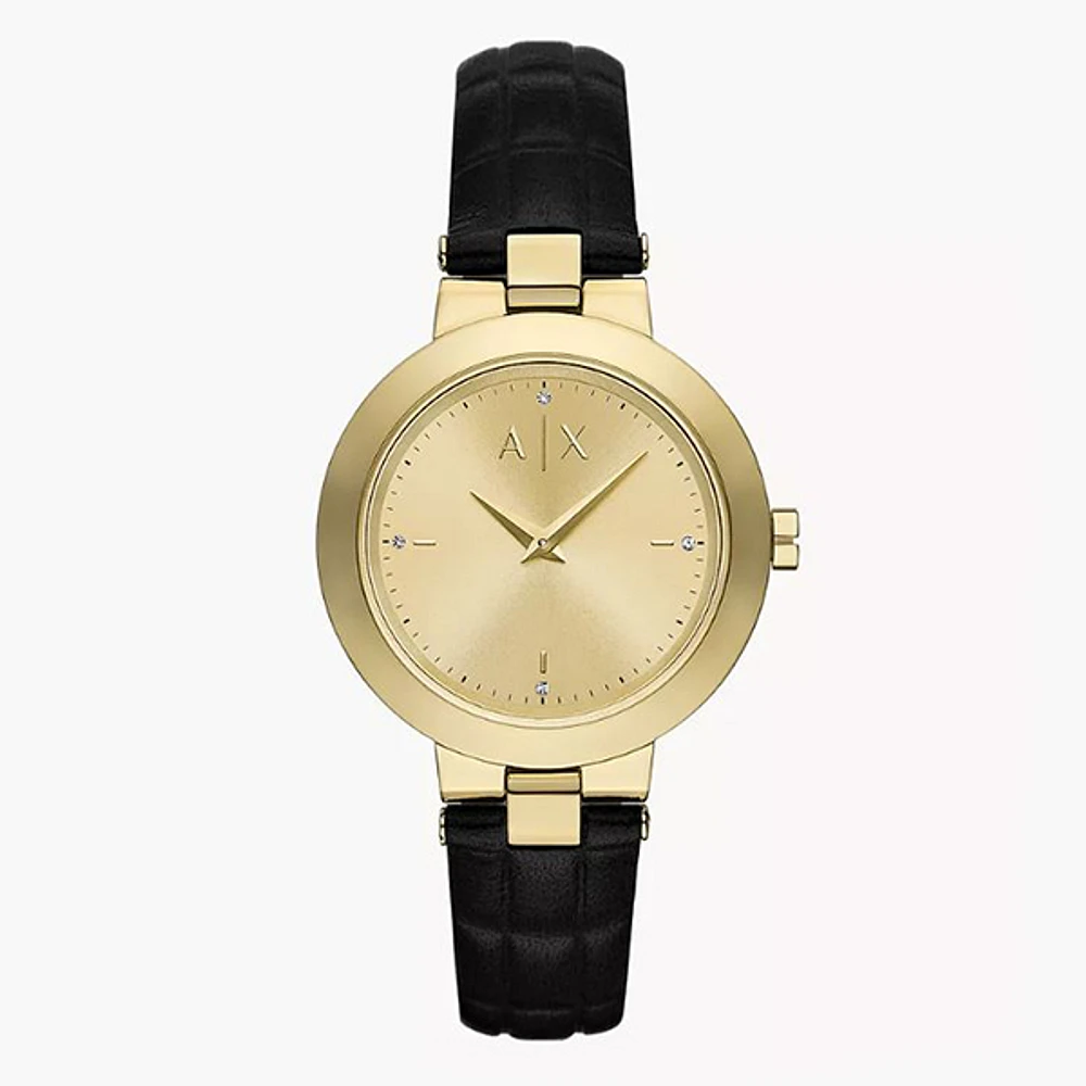 Armani Exchange Two-Hand Black Leather Watch 153651