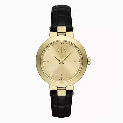 Armani Exchange Two-Hand Black Leather Watch 153651