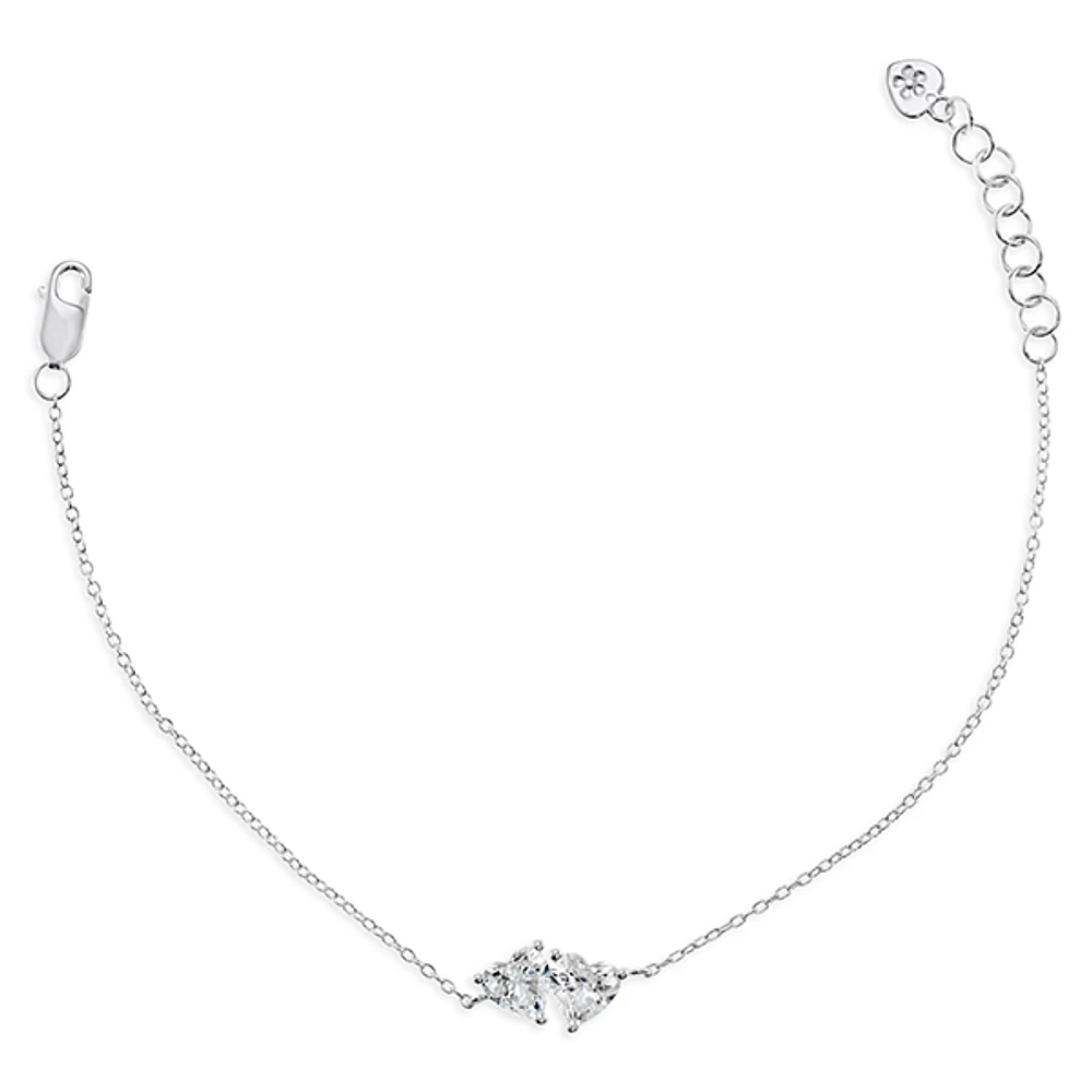 Sterling Silver Cubic Zirconia Heart Bracelet