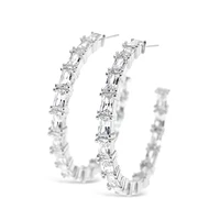 Sterling Silver Cubic Zirconia Baguette Hoop Earrings 151257