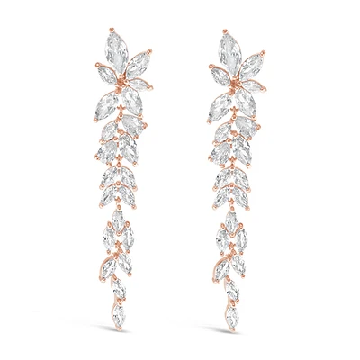 Bridal Rosegold Cubic Zirconia Drop Earrings