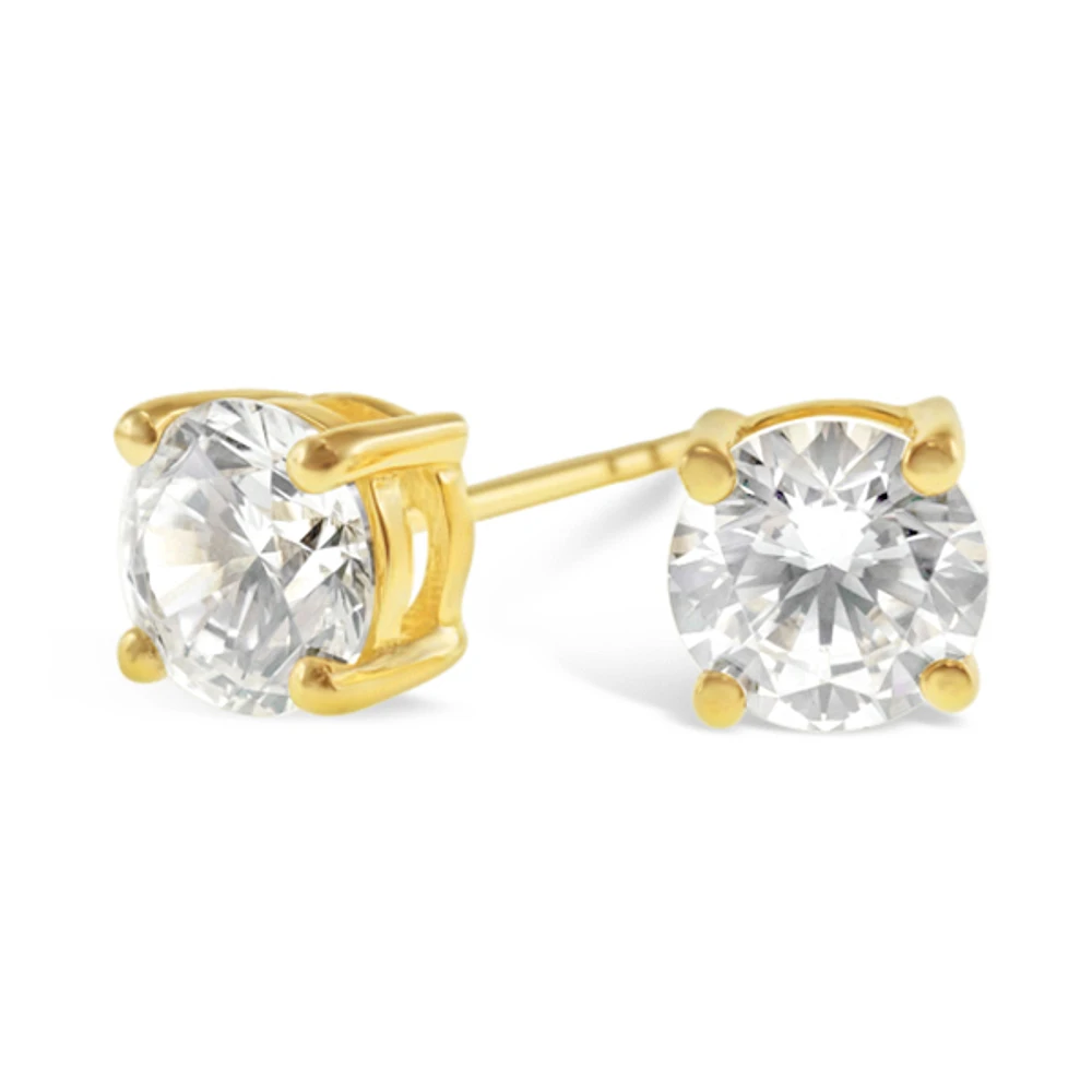 Gold Plated Sterling Silver Cubic Zirconia 8 Hearts 8 Arrows 7mm Studs 143346