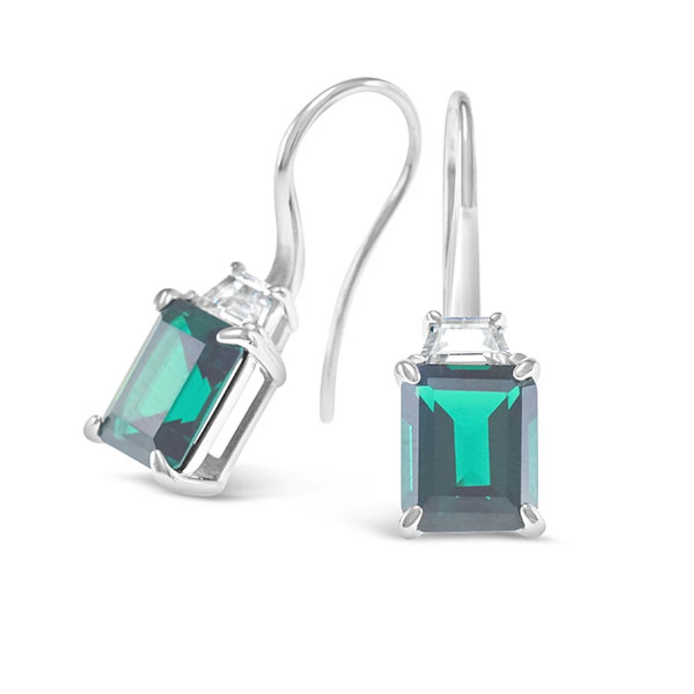 Sterling Silver Emerald Cubic Zirconia Earrings
