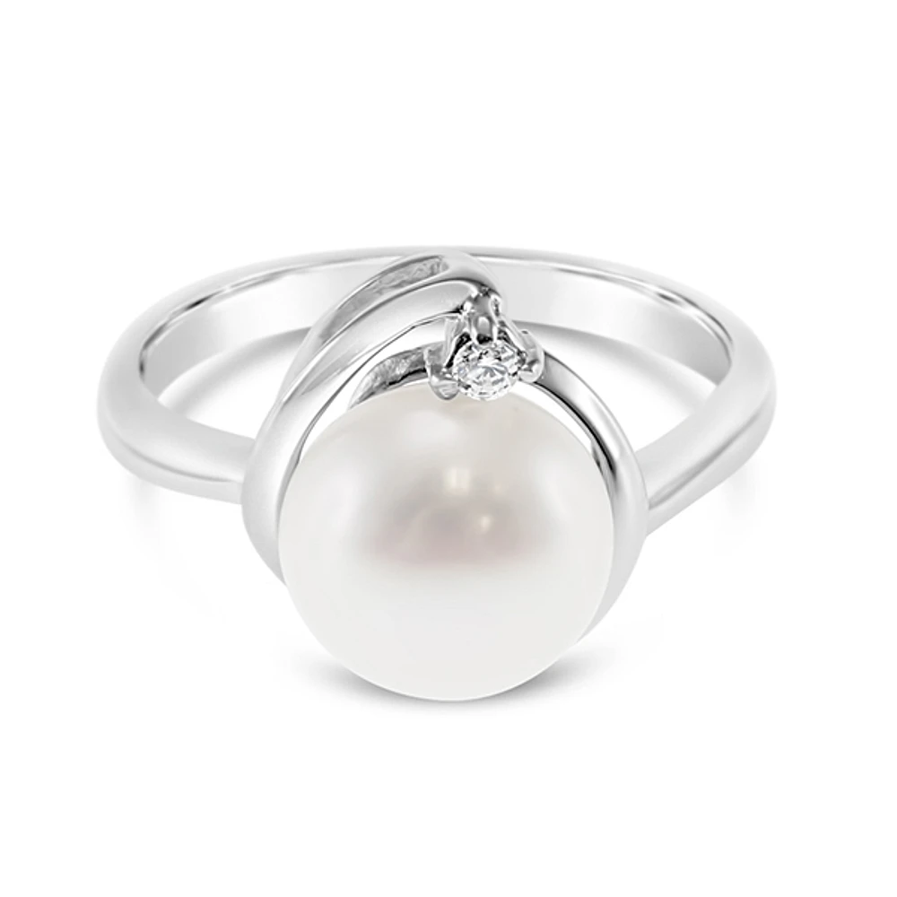 Sterling Silver Cubic Zirconia Pearl Ring