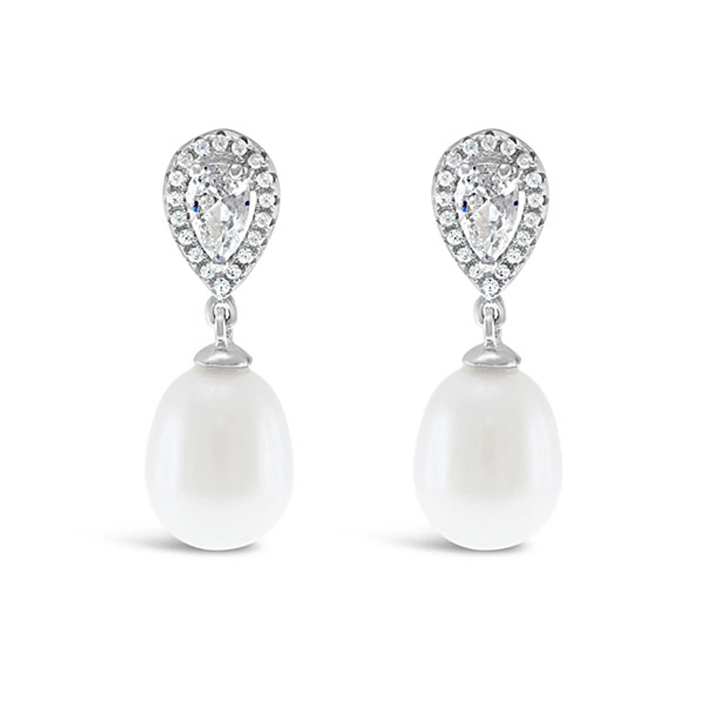 Sterling Silver Cubic Zirconia Pearl Earrings 146458