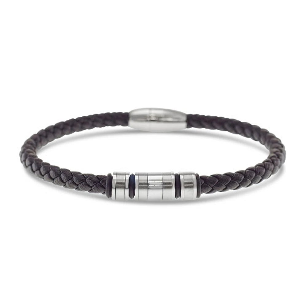 Men's Stainless Steel Leather Silver Bracelet 146548