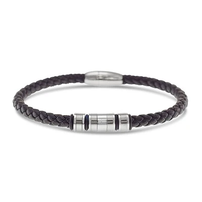 Men's Stainless Steel Leather Silver Bracelet 146548