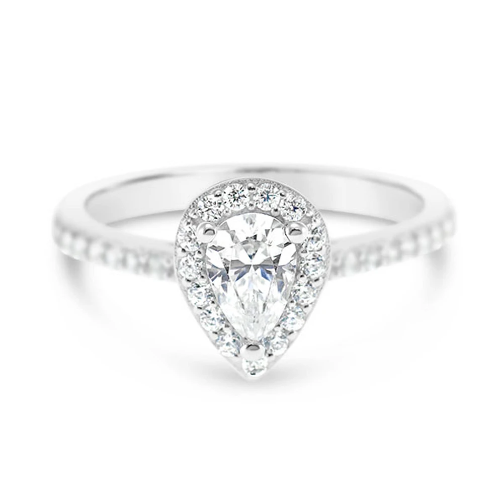 Sterling Silver Cubic Zirconia Tear Drop Ring