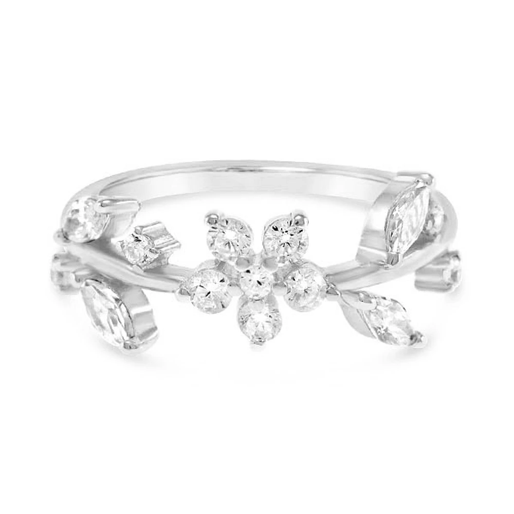 Sterling Silver Cubic Zirconia Flower Ring