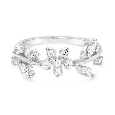 Sterling Silver Cubic Zirconia Flower Ring