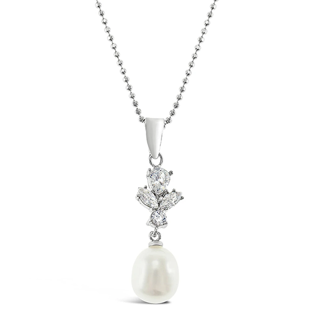 Sterling Silver Cubic Zirconia Pearl Necklace