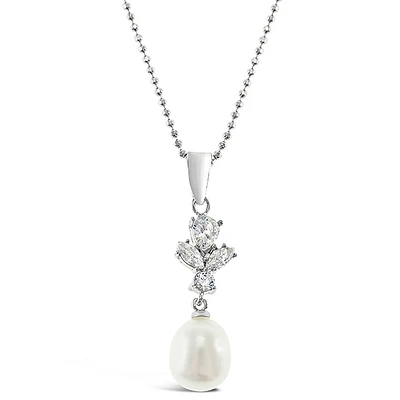 Sterling Silver Cubic Zirconia Pearl Necklace