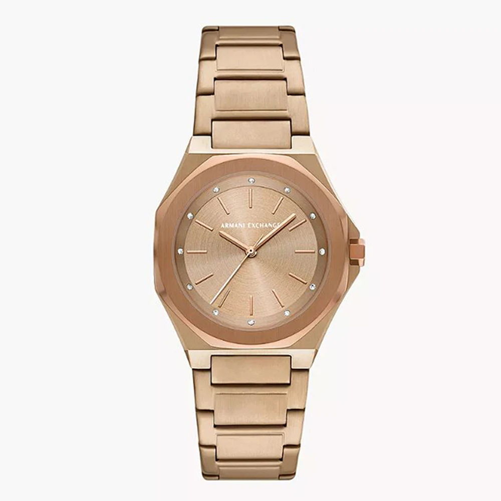Armani Exchange Three-Hand Beige Gold-Tone Stainless Steel Watch 153641