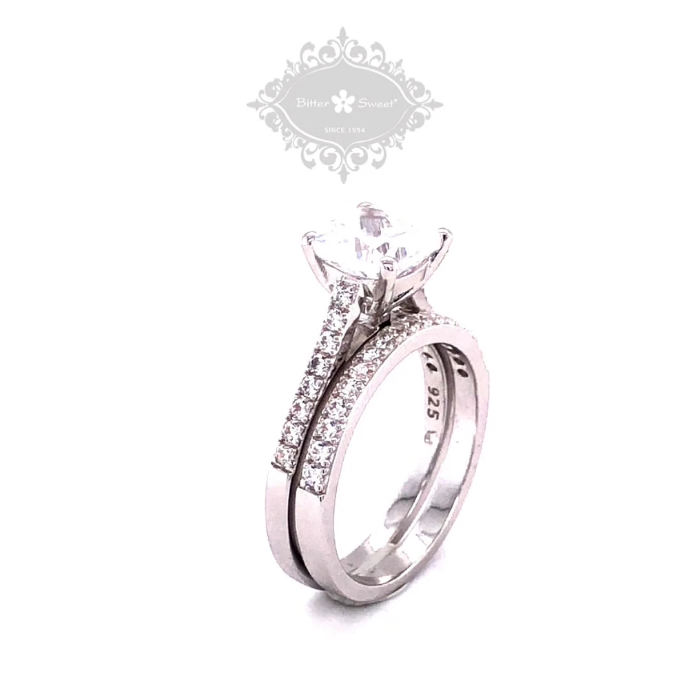 Sterling Silver Cubic Zirconia Square Cushion Set Ring 125806