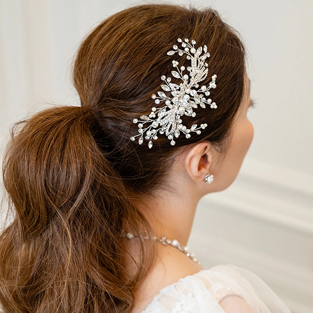 Bridal Silver Pearl Hair Clip 142035