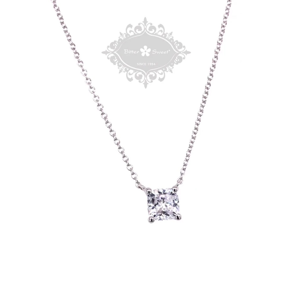 Sterling Silver Cubic Zirconia Cushion Cut 6mm Necklace 143480
