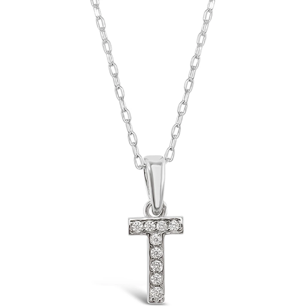 Sterling Silver Cubic Zirconia Initial T Necklace 135935