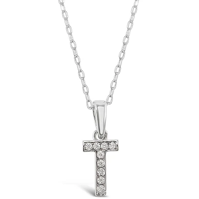 Sterling Silver Cubic Zirconia Initial T Necklace 135935