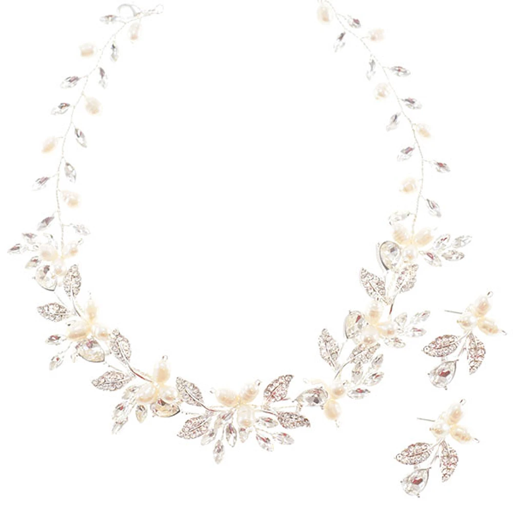 Bridal Crystal & Pearl Necklace & Earrings Set 146367