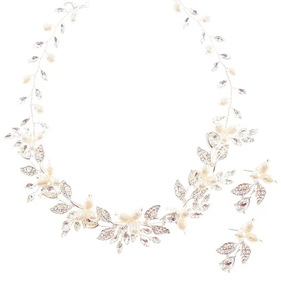 Bridal Crystal & Pearl Necklace & Earrings Set 146367