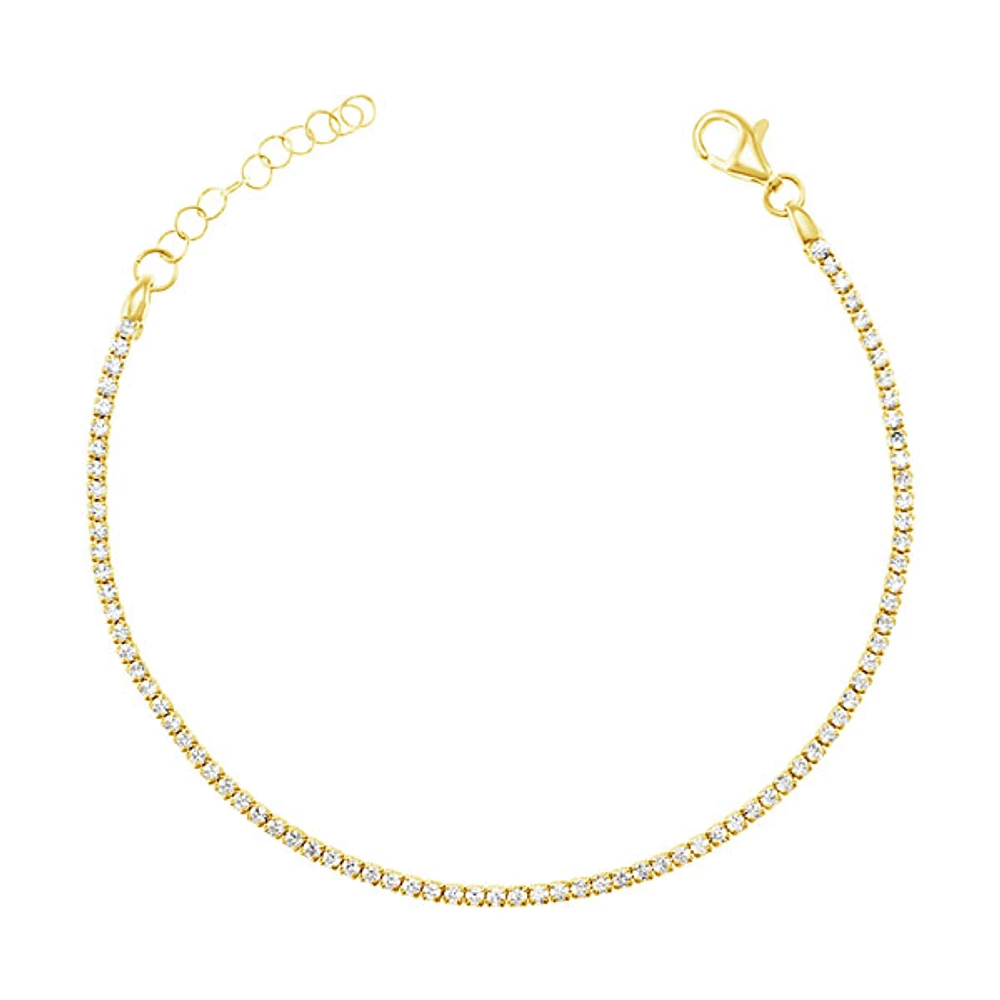 Gold Plated Sterling Silver 1mm Cubic Zirconia Tennis Bracelet
