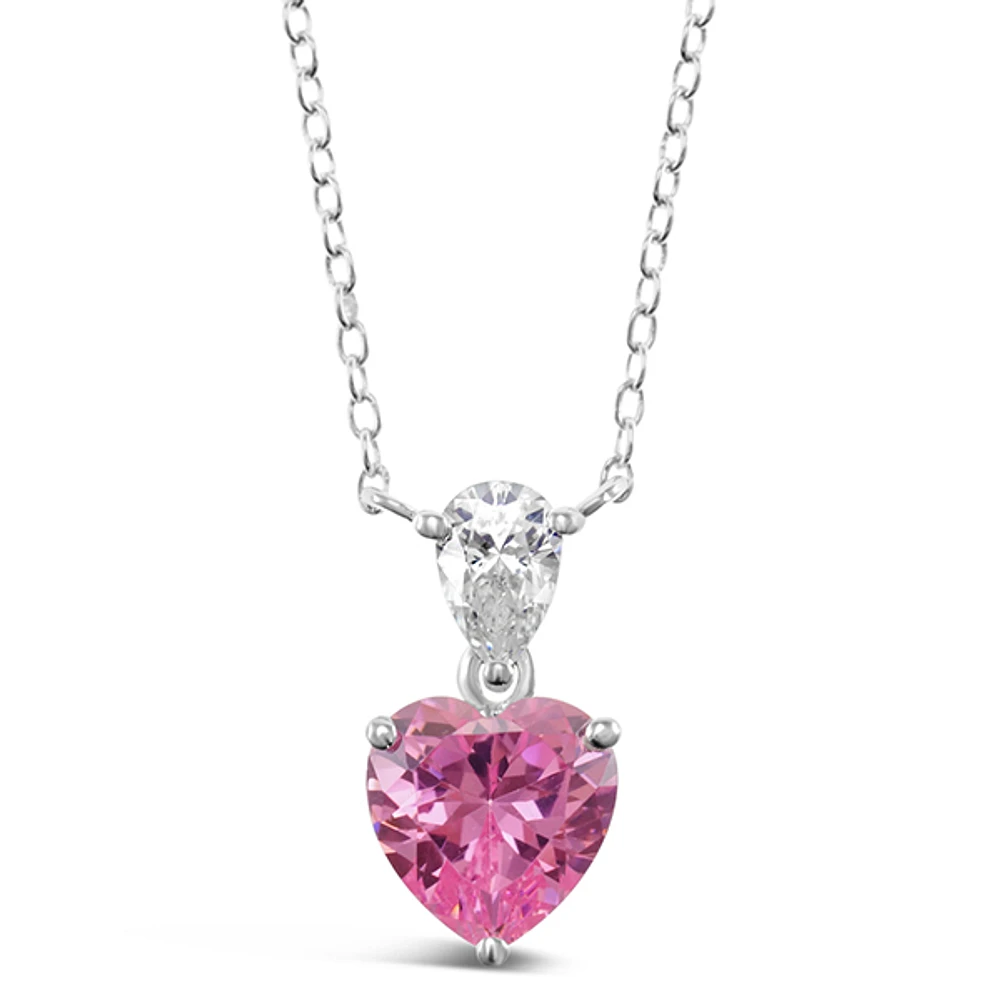 Sterling Silver Cubic Zirconia Pink Heart Necklace 144903