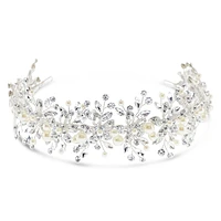 Bridal Silver Flower Pearl Wire Headband 152453