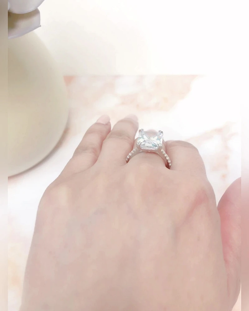 Sterling Silver Cubic Zirconia Radiant Cut Ring 144138