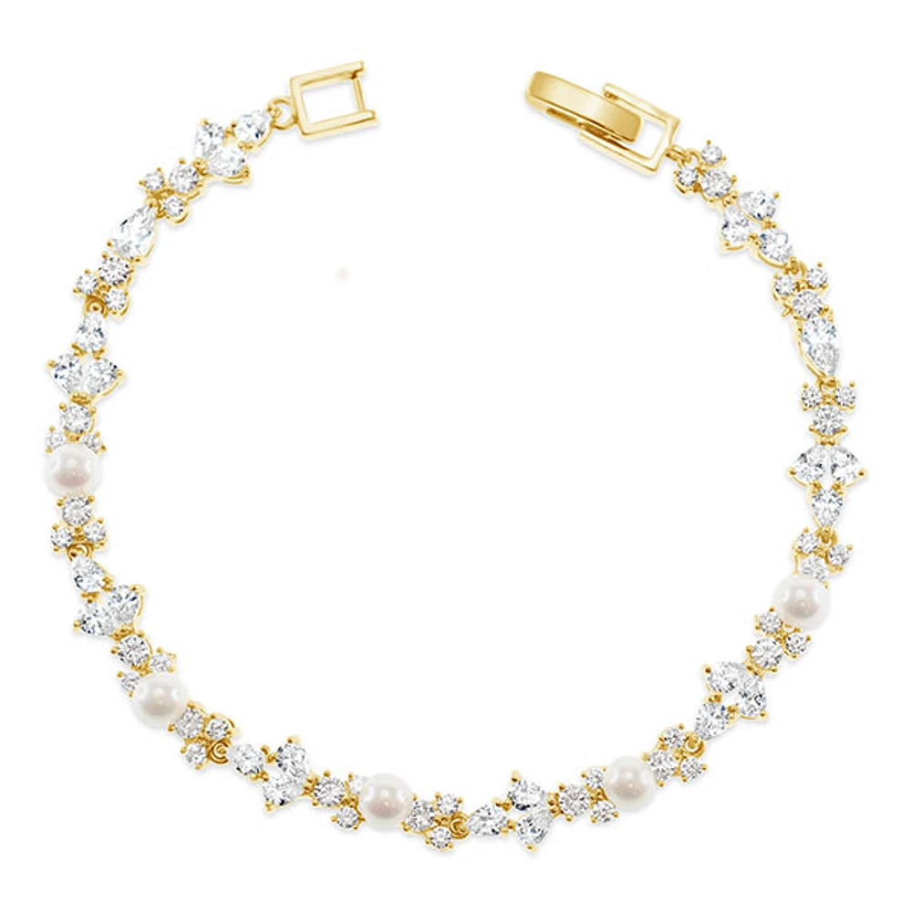 Bridal Gold Pearl Cubic Zirconia Bracelet 145924