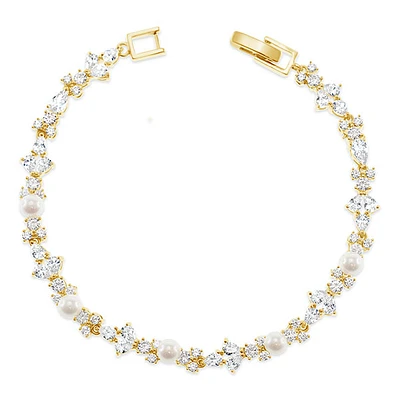Bridal Gold Pearl Cubic Zirconia Bracelet 145924