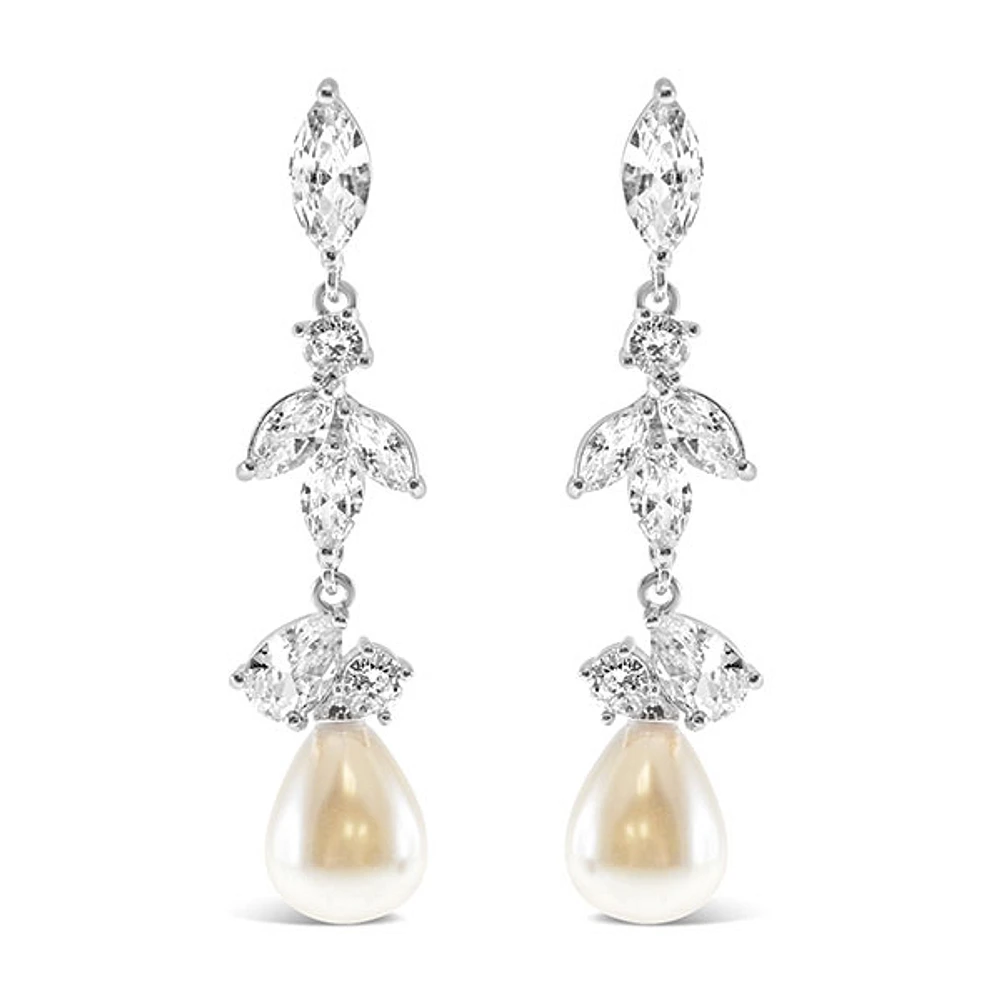 Bridal Pearl Cubic Zirconia Drop Earrings 145908