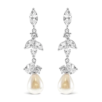 Bridal Pearl Cubic Zirconia Drop Earrings 145908