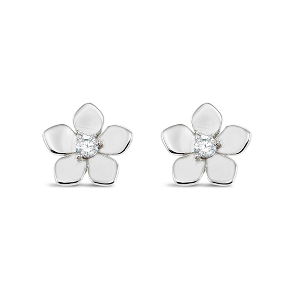 Sterling Silver Cubic Zirconia Flower Earrings 151227