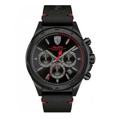Scuderia Ferrari Mens Pilota Chronograph Black Dial Black Leather Strap 130726