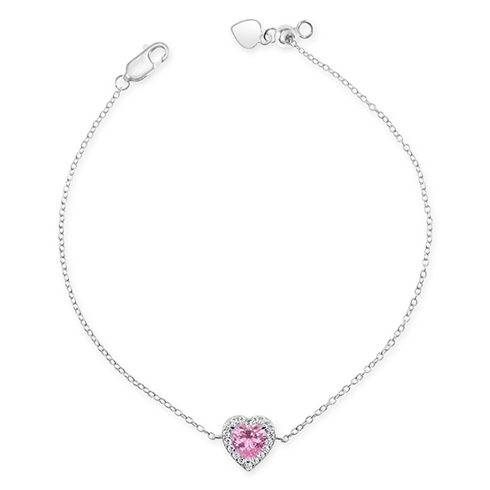 Sterling Silver Heart Pink Cubic Zirconia Bracelet 151770